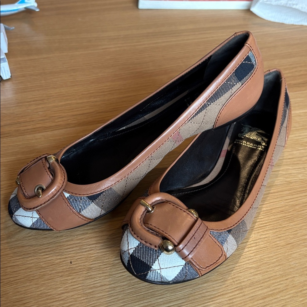 Burberry Plaid Buckle Flats